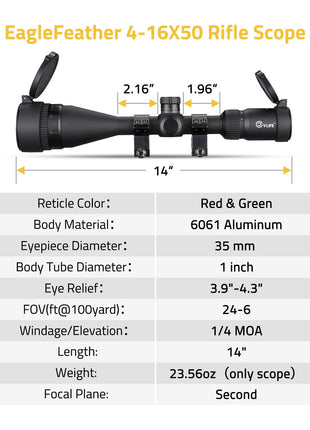The Specification of CVLIFE EagleFeather 4-16X50 AO Rifle Scope