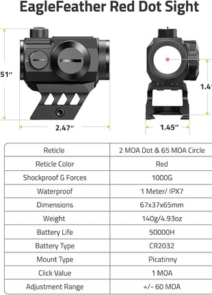 CVLIFE EagleFeather Red Dot Sight Sizes