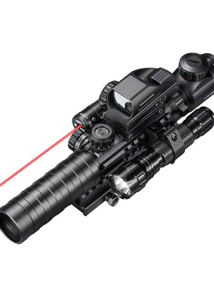 CVLIFE3-9x32 5-in-1 Scope Combo with Dual Illuminated Rangefinder Reticle Scope, Laser Sight, Reflex Sight, Flashlight with 20mm Mount