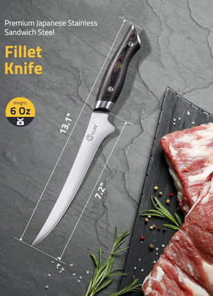 CVLIFE Fillet Knife with Leather Sheath, 7.2" Razor Sharp 10Cr15Mov Steel Blade