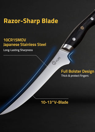 CVLIFE Fillet Knife with Leather Sheath, 7.2" Razor Sharp 10Cr15Mov Steel Blade