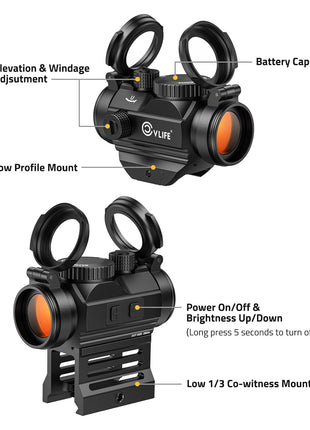 The Structure of CVLIFE FoxSpook 2 MOA Red Dot Sight Auto On & Off
