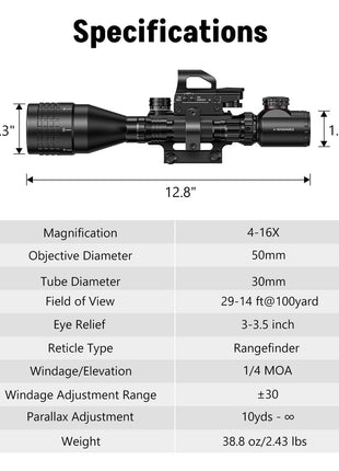 CVLIFE JackalHowl 4-16X50 AO Rifle Scope Specifications