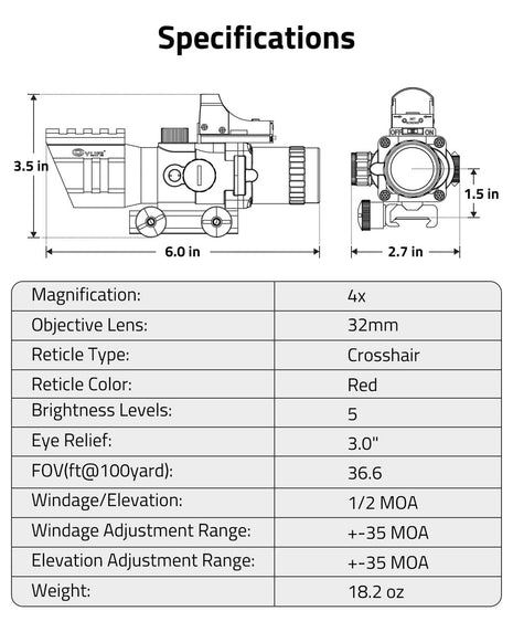 CVLIFE JackalHowl 4x32 Prism Scope Specifications