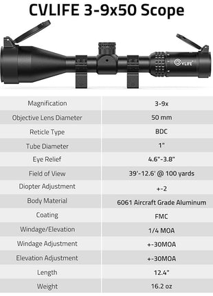 CVLIFE JackalHowl Scope BDC Reticle Optics with 20mm Scope Rings