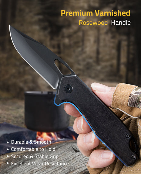 CVLIFE Pocket Knife with Premium Varnished Rosewood Handle