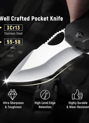 CVLIFE Pocket Knife for Men - 3.1'' Ultra Sharp Blade G10 Handle EDC Tactical Knife