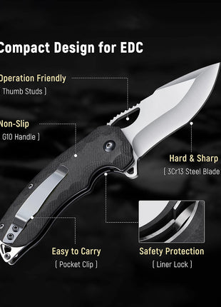 CVLIFE Pocket Knife for Men - 3.1'' Ultra Sharp Blade G10 Handle EDC Tactical Knife