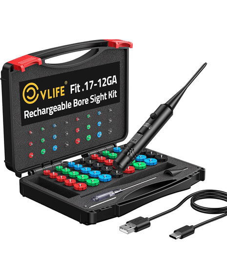 CVLIFE Rechargeable Bore Sight Laser Kit with 64 Adapters Fit 0.17 to 12GA Calibers