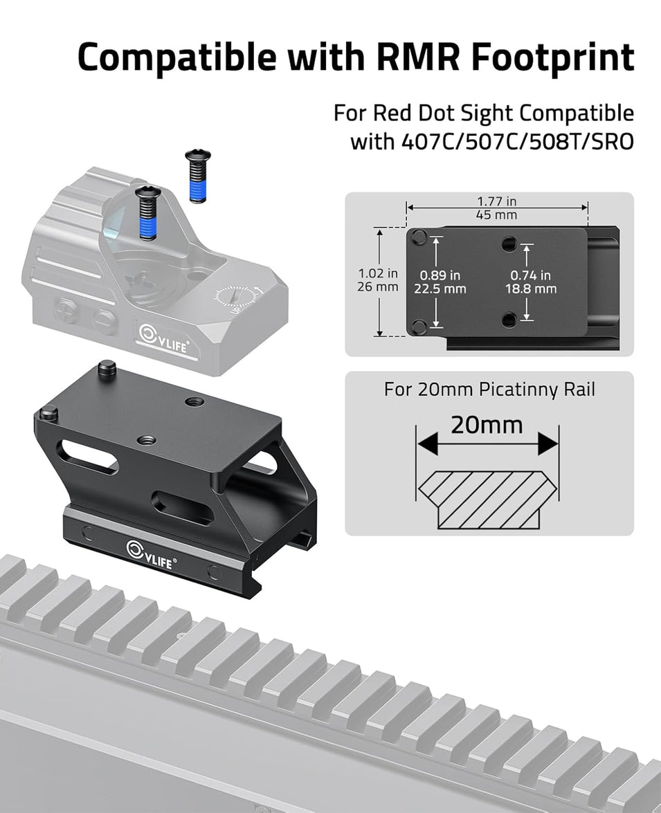 CVLIFE Red Dot Riser Mount Reflex Sight Optic Riser Plate for Picatinn