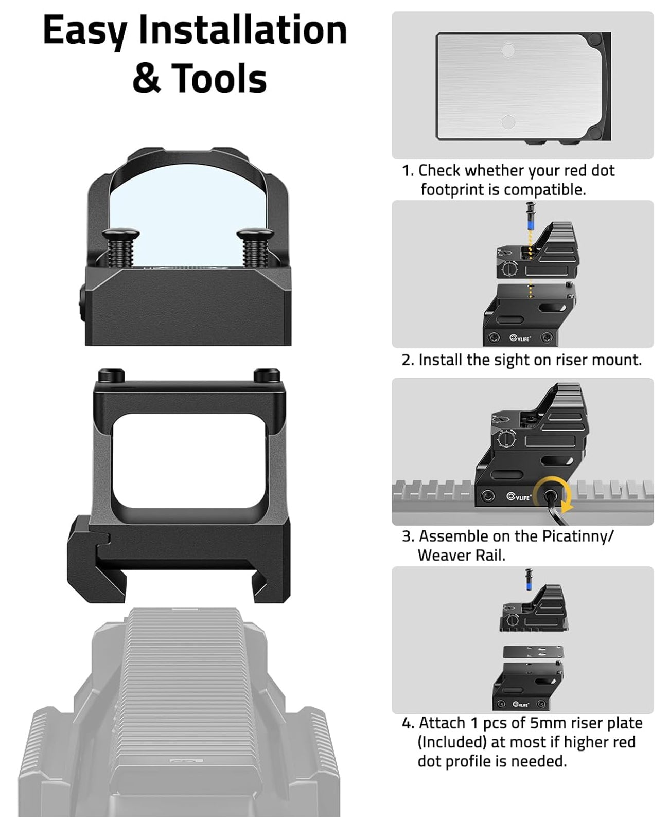 CVLIFE Red Dot Riser Mount Reflex Sight Optic Riser Plate for Picatinn