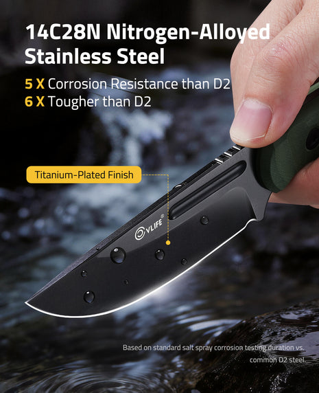 CVLIFE Small EDC Fixed Blade Knife with Kydex Sheath, 3.3" 14C28N Titanium-Plated Blade