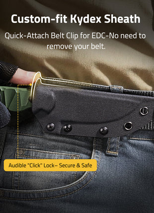 CVLIFE Small EDC Fixed Blade Knife with Kydex Sheath, 3.3" 14C28N Titanium-Plated Blade