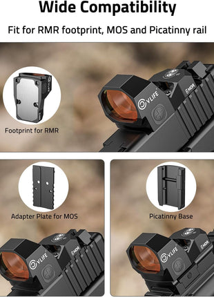 CVLIFE WolfCovert Red Dot Sight Fit for RMR Footprint, MOS and Picatinny Rail