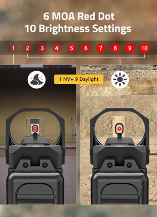 Tactical red dot sight with 10 brightness settings