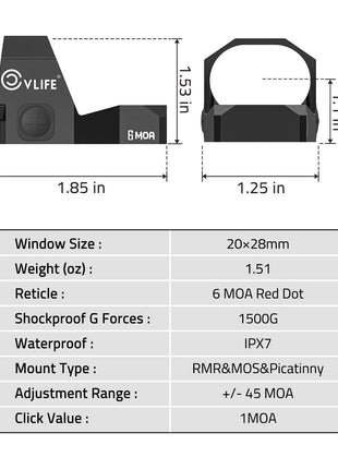 The Size of the CVLIFE WolfCovert Red Dot Sight