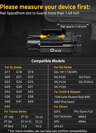 compatible models - CVLIFE 1500 Lumens Laser Light Combo for Pistol