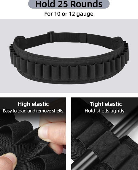 CVLIFE Shotgun Shell Belt for 10 or 12 Gauge Can Hold 25 Rounds