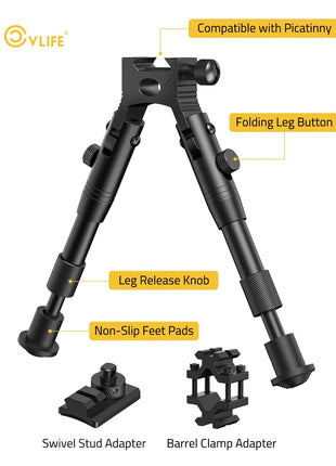 CVLIFE 3-in-1 Picatinny Bipod with Swivel Stud and Barrel Clamp Adapter