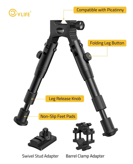 CVLIFE 3-in-1 Picatinny Bipod with Swivel Stud and Barrel Clamp Adapter