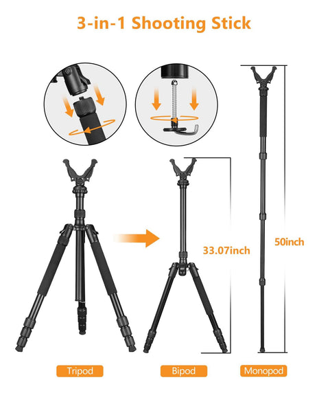CVLIFE 3-in-1 Shooting Stick Hunting Tripod