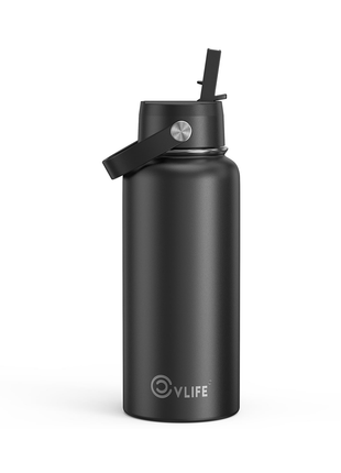 CVLIFE 32 Oz Insulated Water Bottle with Straw-black