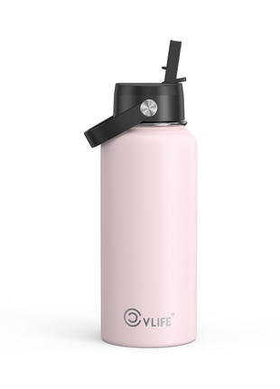 CVLIFE 32 Oz Insulated Water Bottle with Straw-light pink