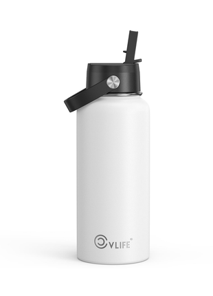 CVLIFE 32 Oz Insulated Water Bottle with Straw-white