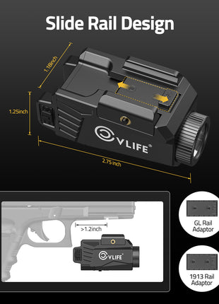 slide rail design of CVLIFE 600 Lumens Pistol Light Laser Combo