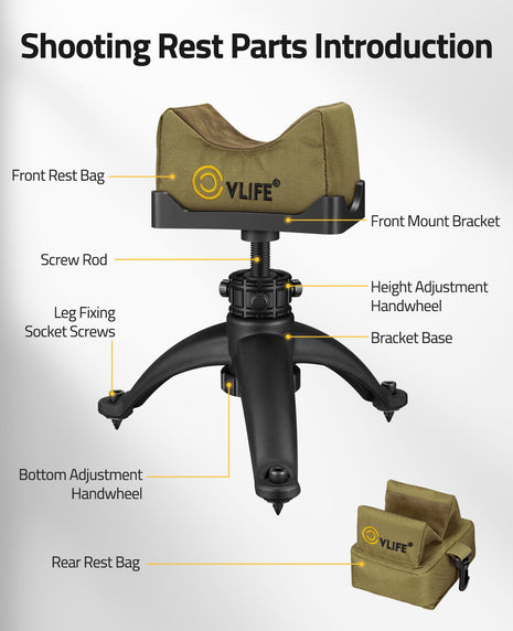 Parts introduction - CVLIFE 7-11 Inches Shooting Rest Tripod with Rest Bag