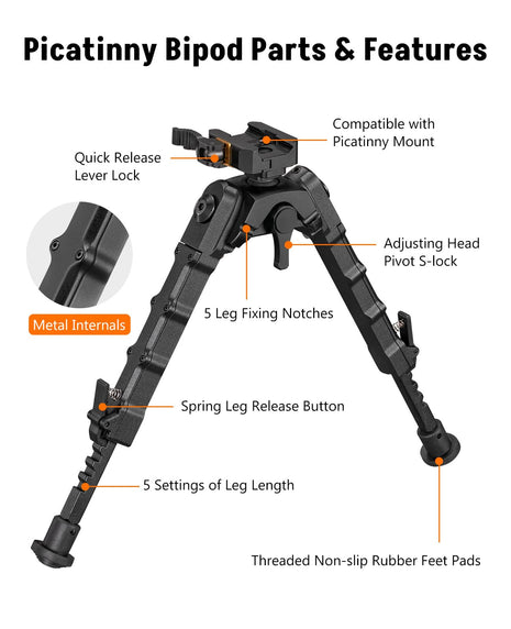 Parts & features - CVLIFE 7.5-9 Inches Picatinny Bipod with 360 Degree Rotation