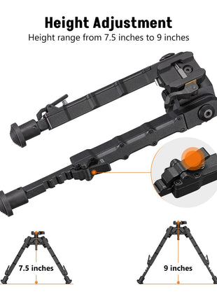 Height Adjustment - CVLIFE 7.5-9 Inches Picatinny Bipod with 360 Degree Rotation