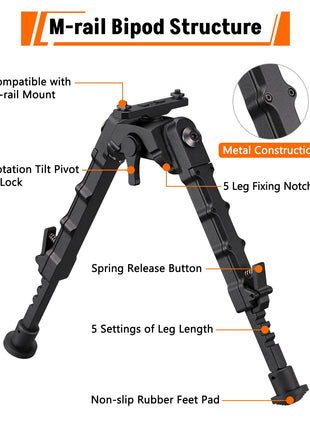 M-rail bipod structure - CVLIFE 7.5-9 Inches Rifle Bipod with 360 Degree Rotation