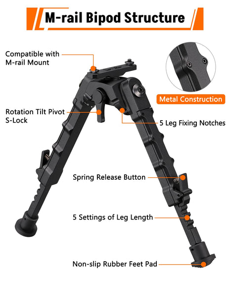 M-rail bipod structure - CVLIFE 7.5-9 Inches Rifle Bipod with 360 Degree Rotation