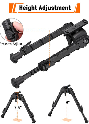 Height adjustment - CVLIFE 7.5-9 Inches Rifle Bipod with 360 Degree Rotation