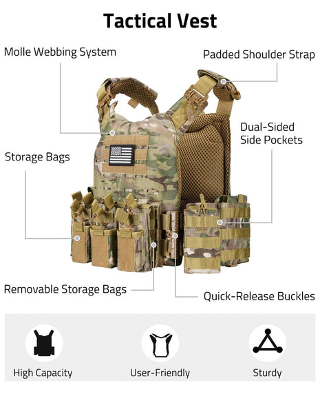 CVLIFE Adjustable Shoulder Pad and Belt Tactical Vest