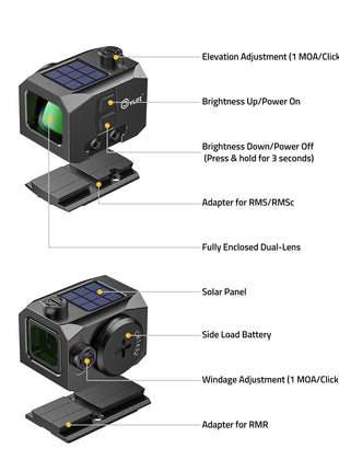 CVLIFE BearMight Solar Enclosed Green Dot Sight for ACRO - structure