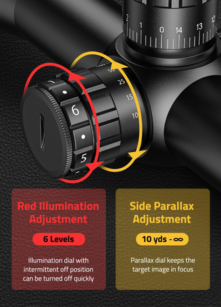 CVLIFE BearPower 4-16x50 FFP Scope has red illumination and side parallax adjustment