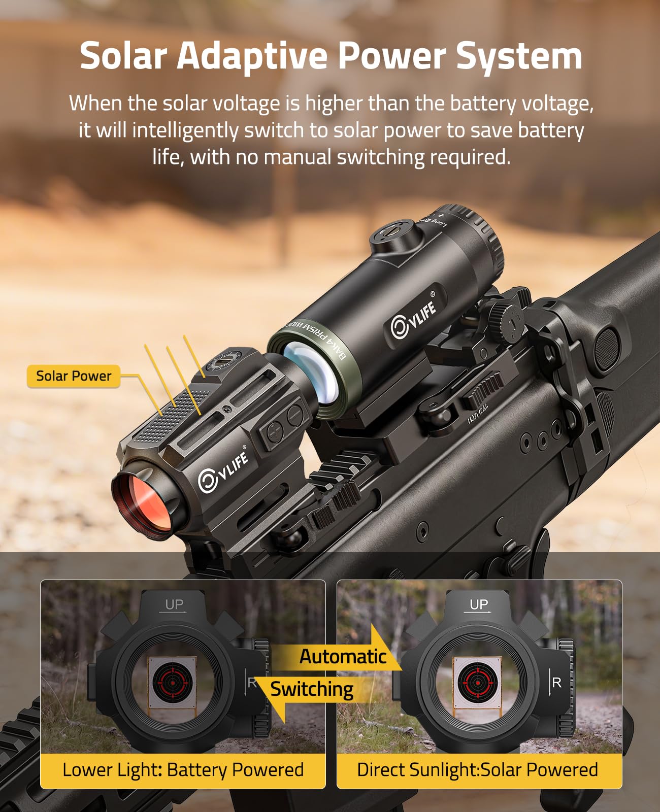CVLIFE BearPower Solar Multi Reticle Red Dot and 5X Magnifier Combo [P