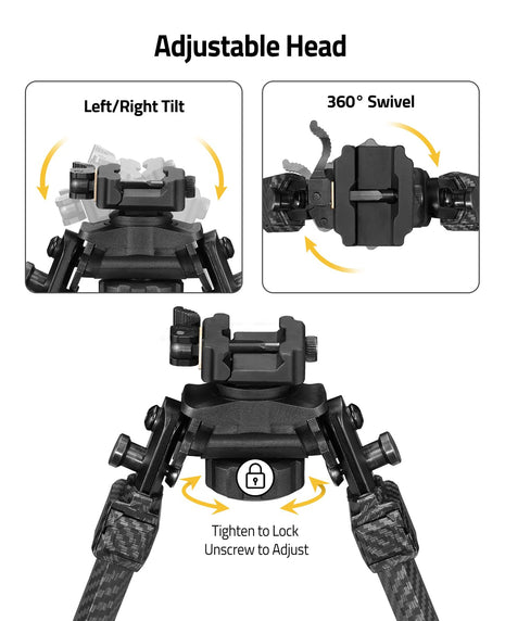 Adjustable head - CVLIFE Carbon Fiber Bipod for M-Rail Sling Stud Picatinny