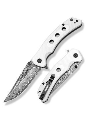 CVLIFE Damascus Pocket Folding Knife 3.26 Inches Sharp Blade - white