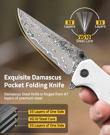 CVLIFE Damascus Pocket Folding Knife 3.26 Inches Sharp Blade