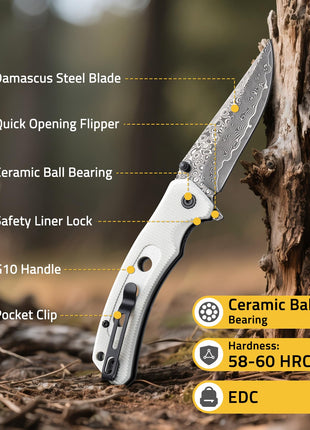 Components - CVLIFE Damascus Pocket Folding Knife 3.26 Inches Sharp Blade
