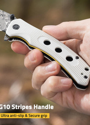 G10 stripes handle - CVLIFE Damascus Pocket Folding Knife 3.26 Inches Sharp Blade
