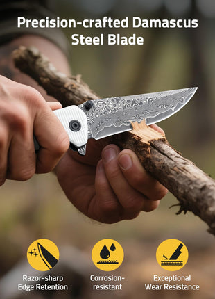 Precision-crafted damascus steel blade - CVLIFE Damascus Pocket Folding Knife 3.26 Inches Sharp Blade