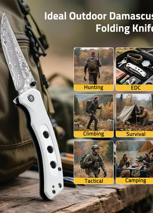 Ideal outdoor damascus folding knife - CVLIFE Damascus Pocket Folding Knife 3.26 Inches Sharp Blade