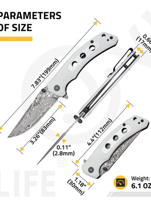 Size of CVLIFE Damascus Pocket Folding Knife 3.26 Inches Sharp Blade