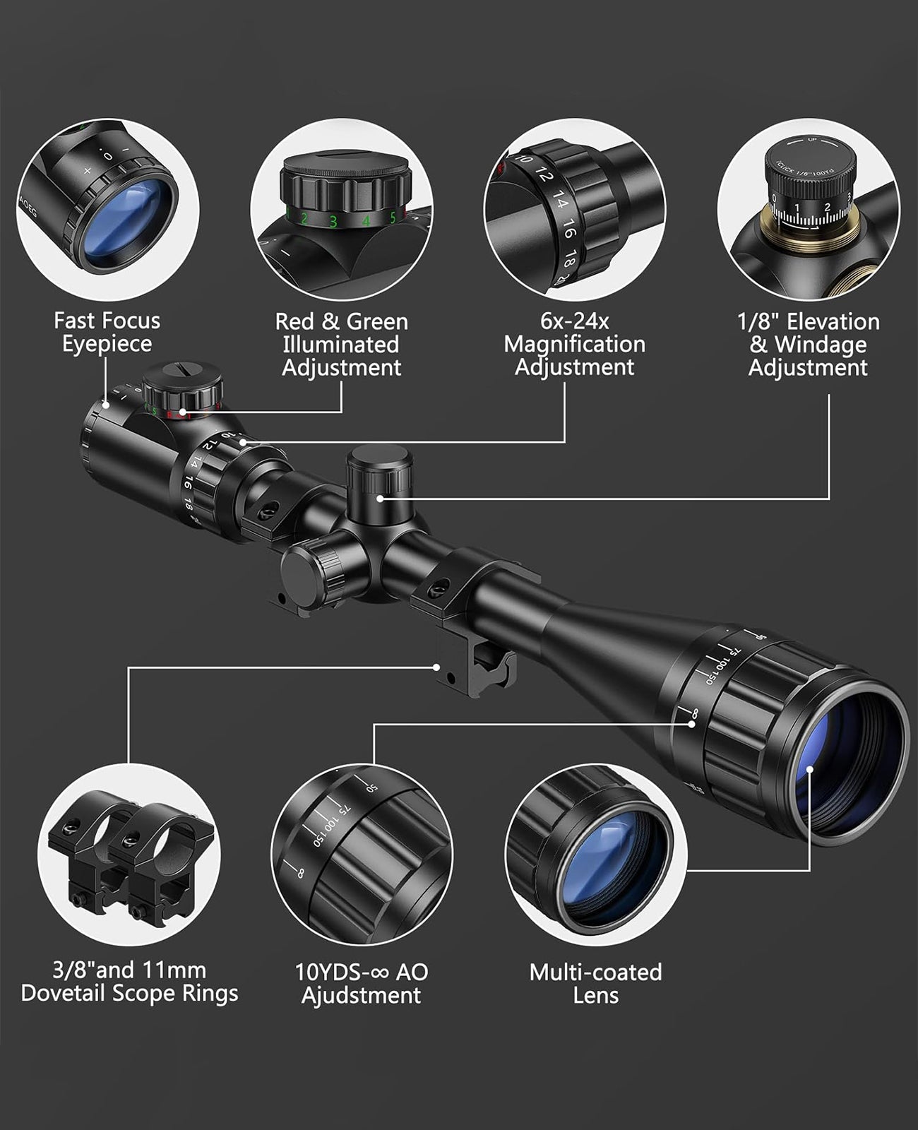 Scope CVLIFE FoxSpook 6-24x50 AO Rifle Scope for Hunting