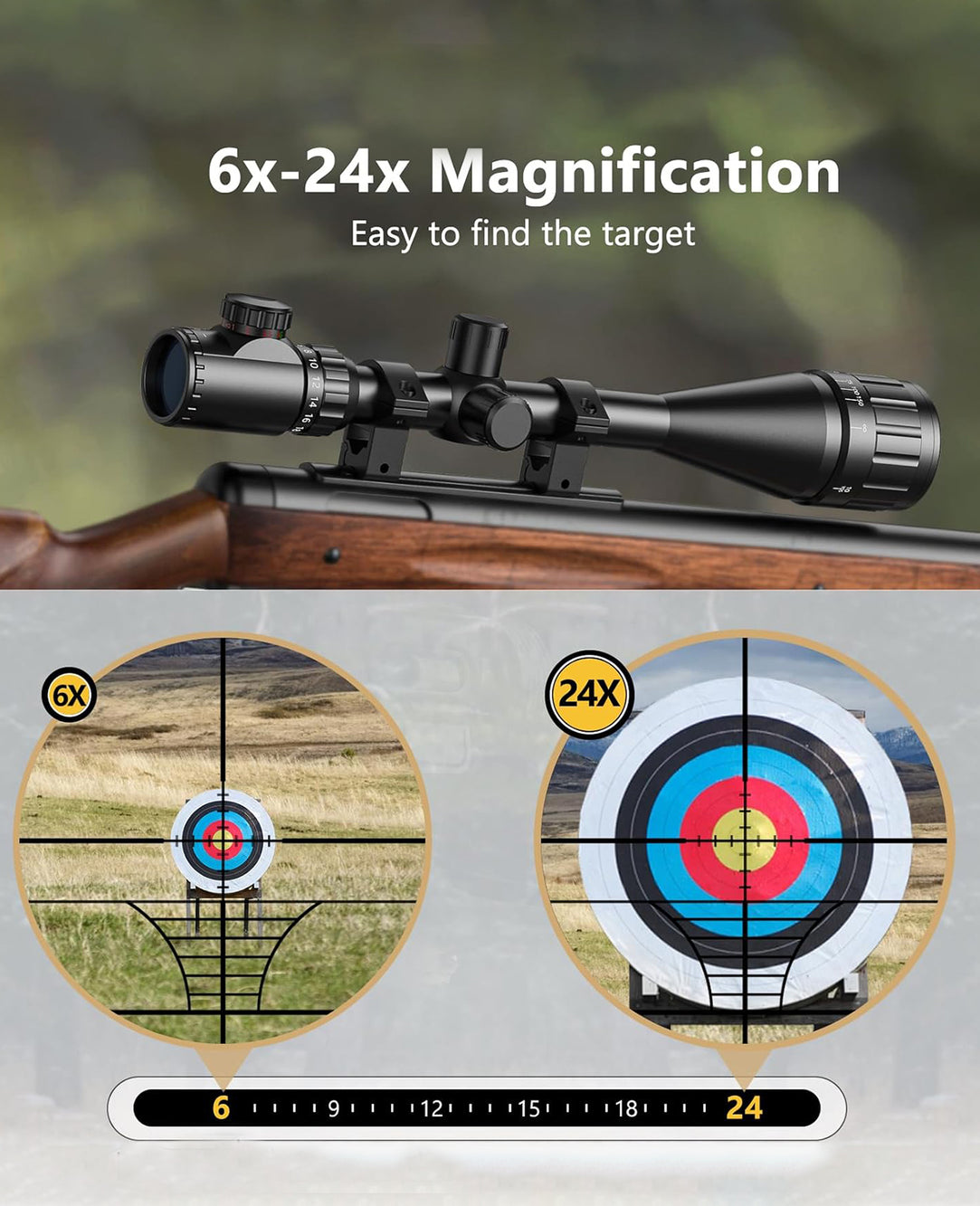 CVLIFE FoxSpook 6-24x50 AO Rifle Scope for Hunting