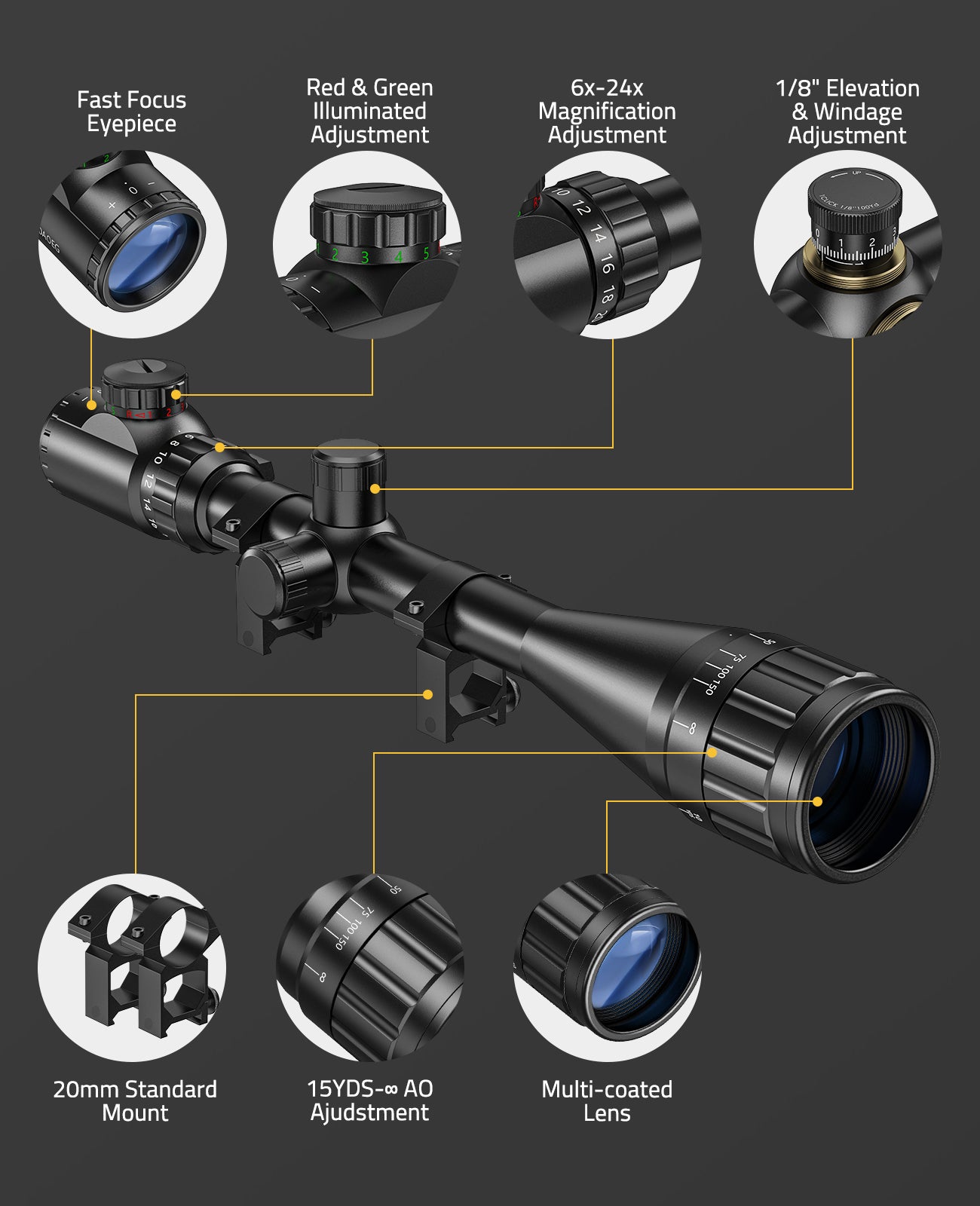 CVLIFE FoxSpook Hunting Rifle Scope 6-24x50 AOE - Global